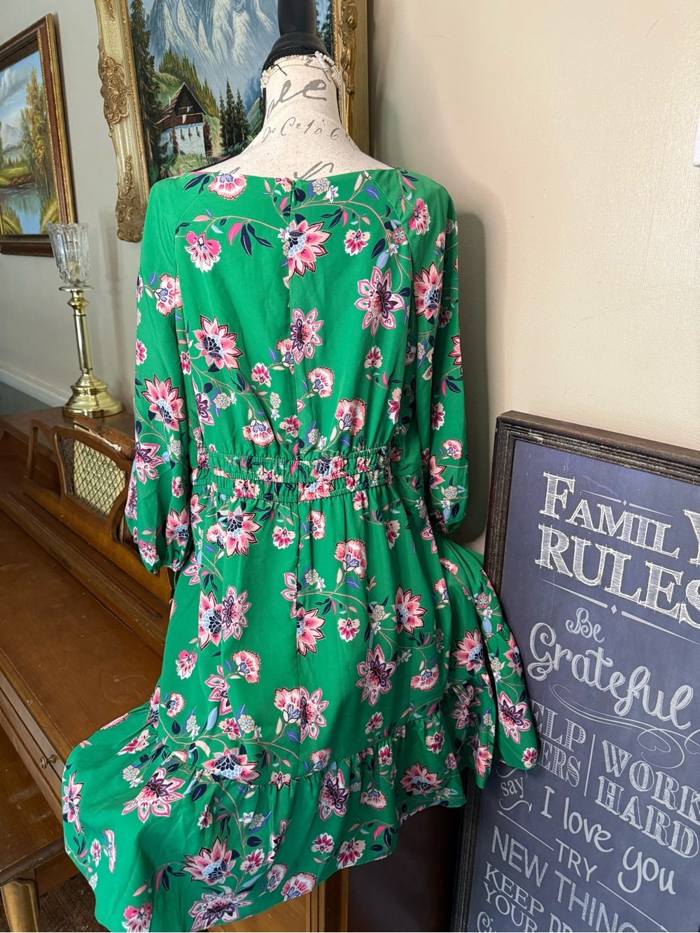 Eliza J Floral Print Midi Dress Green Size 16W New Without Tags NWT 178.00 - Picture 5 of 5
